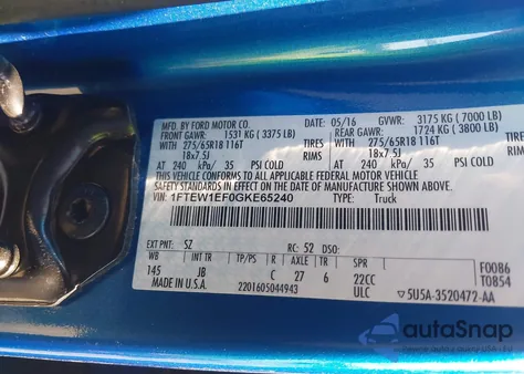 2016 Ford F-150 Xlt из США, поврежденный, VIN 1FTEW1EF0GKE65240